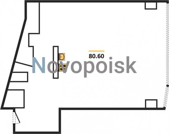 Однокомнатная квартира 80.6 м²