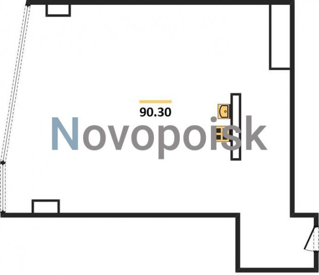 Однокомнатная квартира 90.3 м²